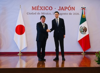 El funcionario Roberto Velasco Álvarez informa hoy 3 de agosto que Toshimitsu Motegi sostiene reuniones en la Cancillería al iniciar una gira por la región, de acuerdo con un mensaje difundido en X