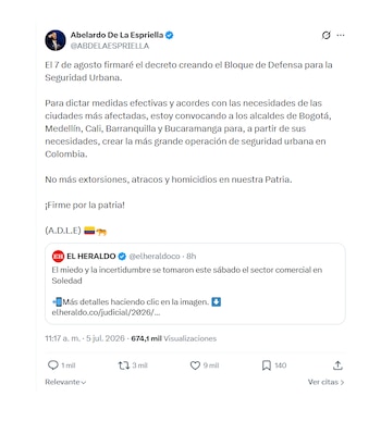 Abelardo de la Espriella propuso crear bloques de seguridad urbana