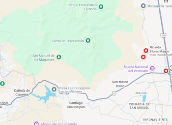 Los tres adolescentes dijeron que jugarían en la presa La Concha, (ubicada a la izquierda de este mapa) y salieron de sus casas en la colonia Ricardo Flores Magón, (ubicada a la derecha del mapa) un trayecto de una media hora, sin embargo sus familias acudieron a la zona y no hallaron rastro alguno de los jóvenes Foto: Maps