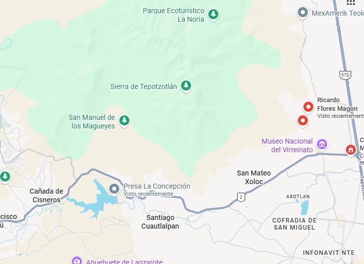 Los tres adolescentes dijeron que jugarían en la presa La Concha, (ubicada a la izquierda de este mapa) y salieron de sus casas en la colonia Ricardo Flores Magón, (ubicada a la derecha del mapa) un trayecto de una media hora, sin embargo sus familias acudieron a la zona y no hallaron rastro alguno de los jóvenes Foto: Maps