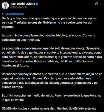 Juan Daniel Oviedo llamó a