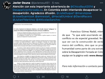 Denuncian que la Fiscalía y el Centro de Memoria Histórica están ocultado las cifras de desaparecidos en Colombia