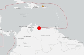 Imagen difundida por el Servicio Geológico de Estados Unidos (USGS, en inglés) donde se ve el epicentro de un terremoto de magnitud 7,1 registrado este jueves en el noroeste de Montalbán, en el centro de Venezuela. EFE/ USGS