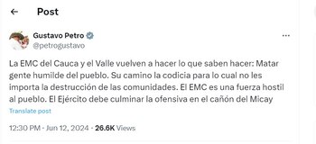 Gustavo Petro arremete en contra