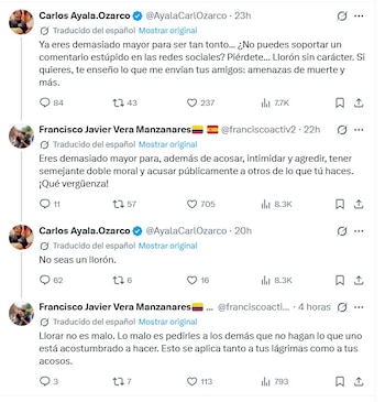 Las expresiones ofensivas hicieron que el diálogo sobre el activismo se distorsionara hacia una confrontación personal, reflejando retos persistentes para mantener el respeto en redes sociales - crédito captura de pantalla @franciscoactiv2 / X