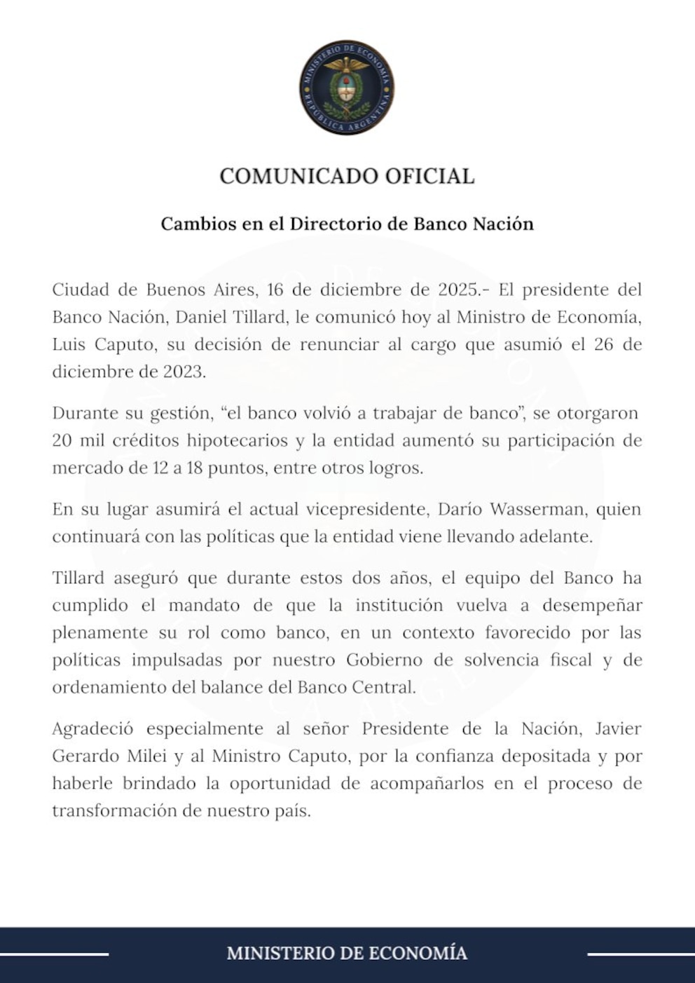 El Gobierno oficializó a Wasserman al frente del Banco Nación y sumó a Píparo al directorio en una nueva reconfiguración de poder