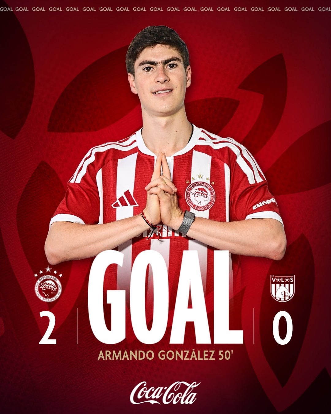 El delantero mexicano fue elegido como el jugador más valioso del partido tras su actuación en el Georgios Karaiskakis. (X/ @olympiacosfc)