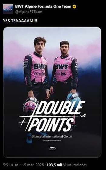 "Puntos dobles", destacó Alpine tras