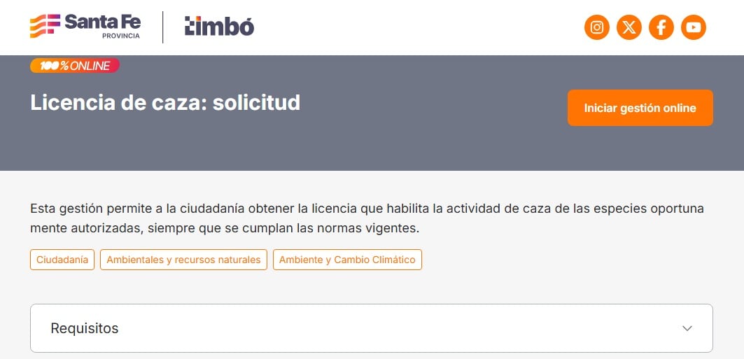 El sitio web de la provincia de Santa Fe habilita la plataforma digital para tramitar la solicitud de licencia de caza de especies autorizadas