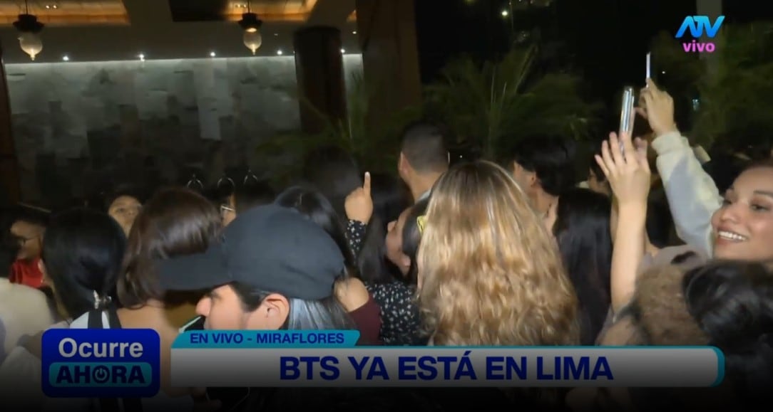 BTS en Lima: ARMY toma los alrededores del hotel y espera con emoción la salida del grupo. Captura: ATV Noticias.