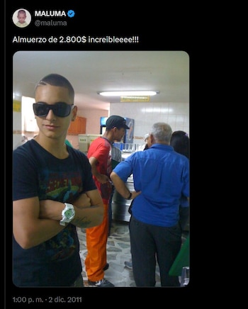 El cantante visitó el restaurante de Envigado donde originalmente nació la famosa imagen viral en 2011 - crédito maluma / X