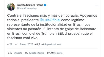 A través de Twitter, Ernesto