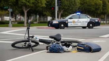 Patrullero de Caminos de California en el lugar de una bicicleta volcada - VisualesIA ScribNews