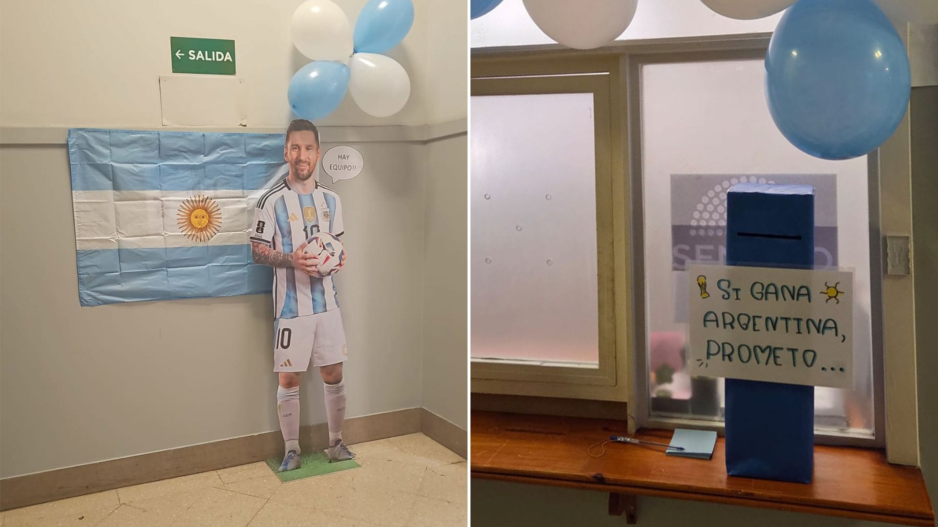 La gigantografía de Lionel Messi y la urna de las promesas encontradas por Infobae en el anexo del Senado