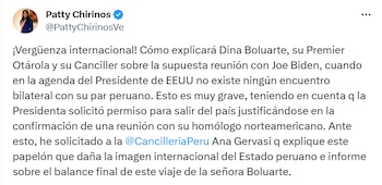 Tuit de Patricia Chirinos