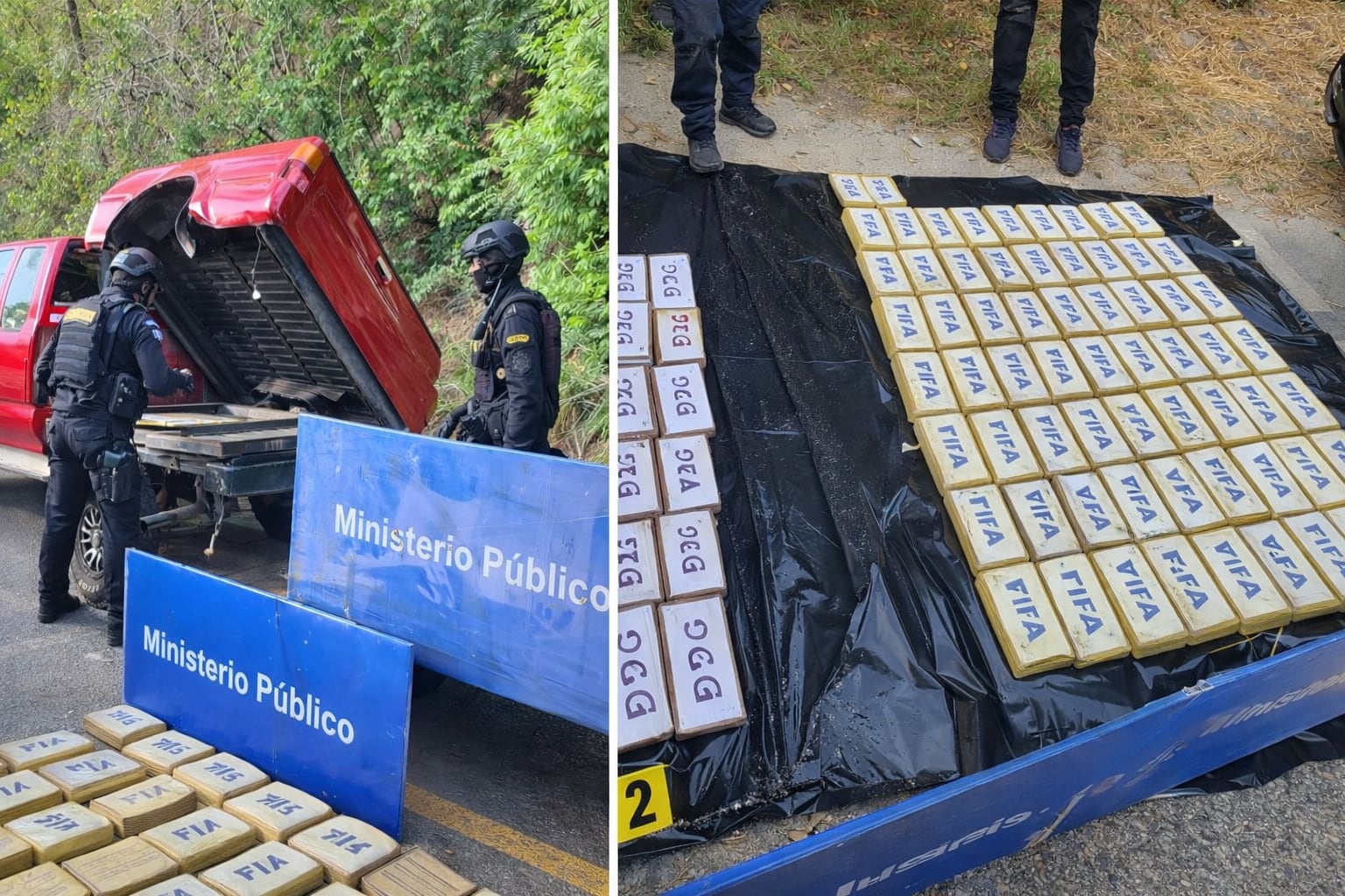 Agentes de la SGAIA en Guatemala localizan 94 paquetes con posible cocaína ocultos en un picop en Zacapa