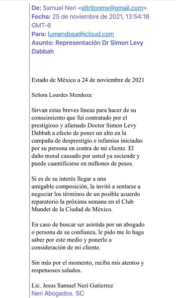 La periodista expuso el correo