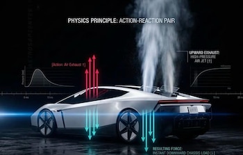 Los ventiladores reducen la presión bajo el chasis, el aire exterior empuja el vehículo contra la pista incluso desde velocidad cero (Tesla)