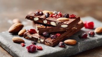 Barra de chocolate con almendras y frutos secos, snack dulce y crujiente con ingredientes naturales. - (Imagen Ilustrativa Infobae)
