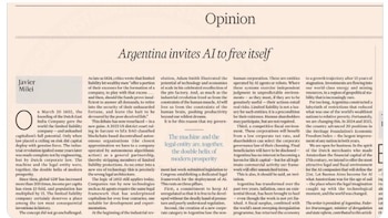 Milei defendió en el Financial Times el desarrollo de la IA “sin la mano mortal de una regulación prematura”
