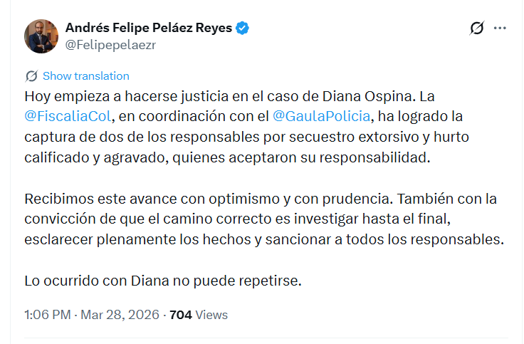 La defensa señaló que la defensa acompañará a la Fiscalía en todas las etapas del proceso judicial - crédito @Felipepelaezr/X
