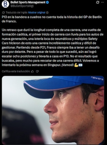 El mensaje de apoyo de la agencia de Franco Colapinto tras su actuación en Sepang
