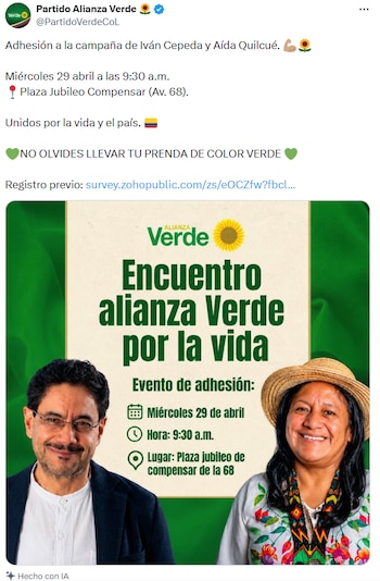 Alianza Verde oficializó respaldo a Iván Cepeda e incorporó propuestas ambientales y sociales - crédito @AngelicaLozanoC/X