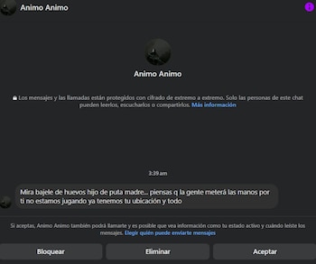 El usuario "Anónimo Anónimo" amenazó al periodista en Facebook. Crédito: Facebook - Alex Serna