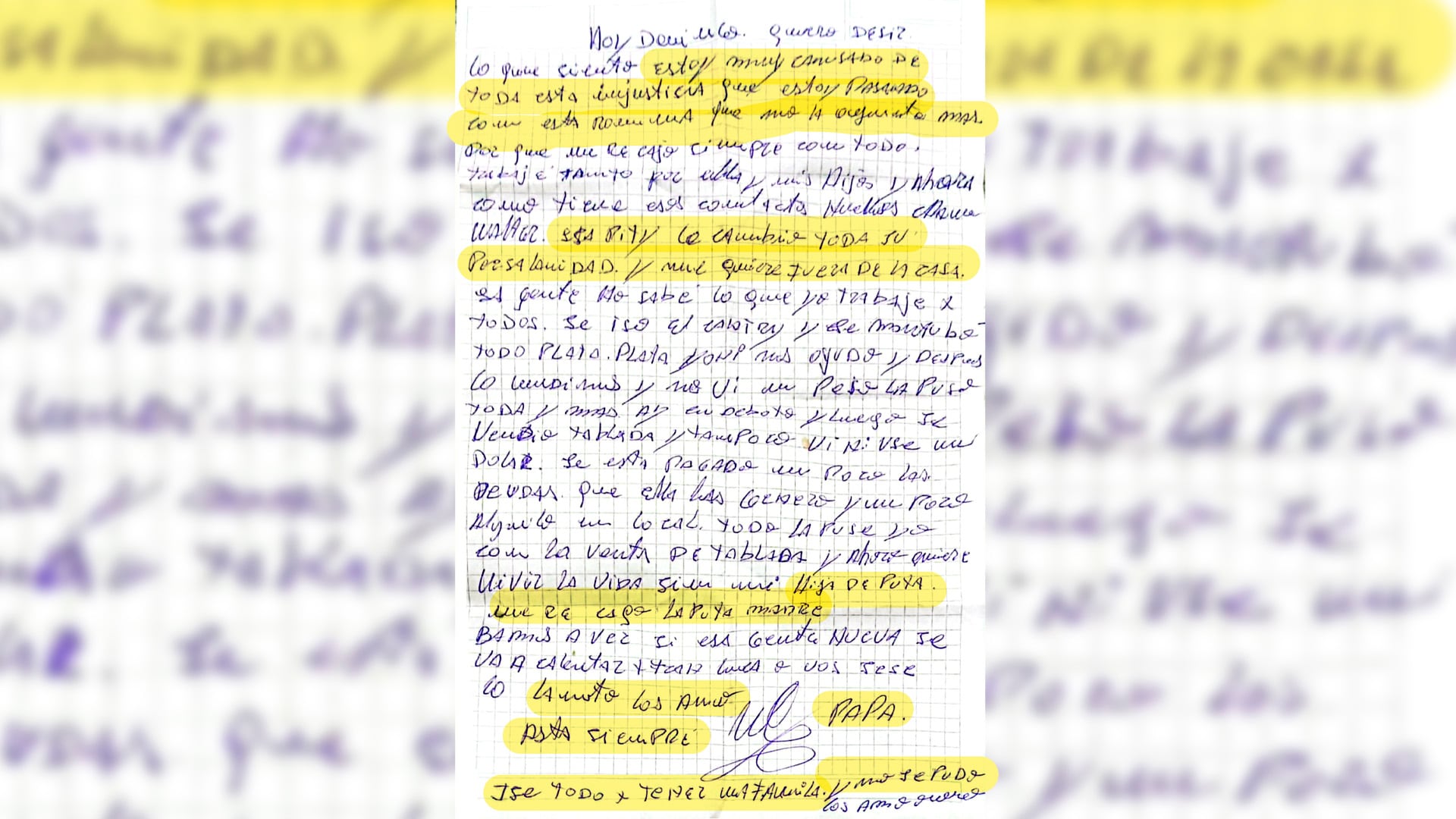 La carta escrita por el presunto femicida