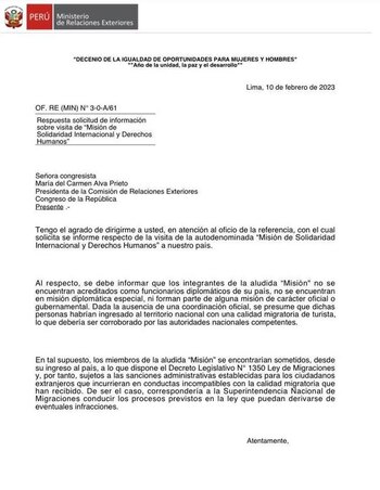 Oficio de la Cancillería.