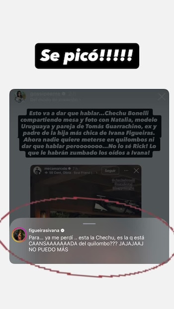 Ivana Figueiras reaccionó a la publicación con un comentario irónico que fue leído como una respuesta a los posteos recientes de Chechu Bonelli