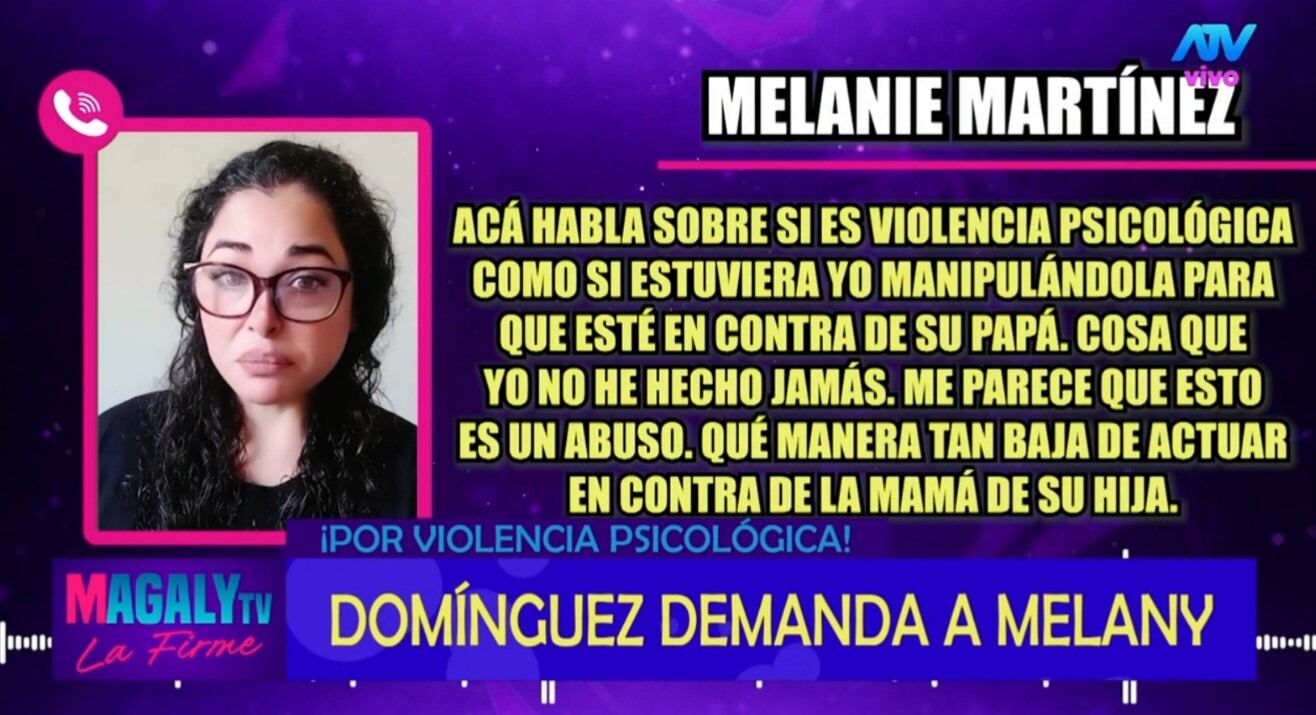 Melanie Martínez se defiende: “Yo no tengo nada que ocultar, solo he querido proteger a mi hija”. Infobae Perú / Captura TV - Magaly TV La Firme