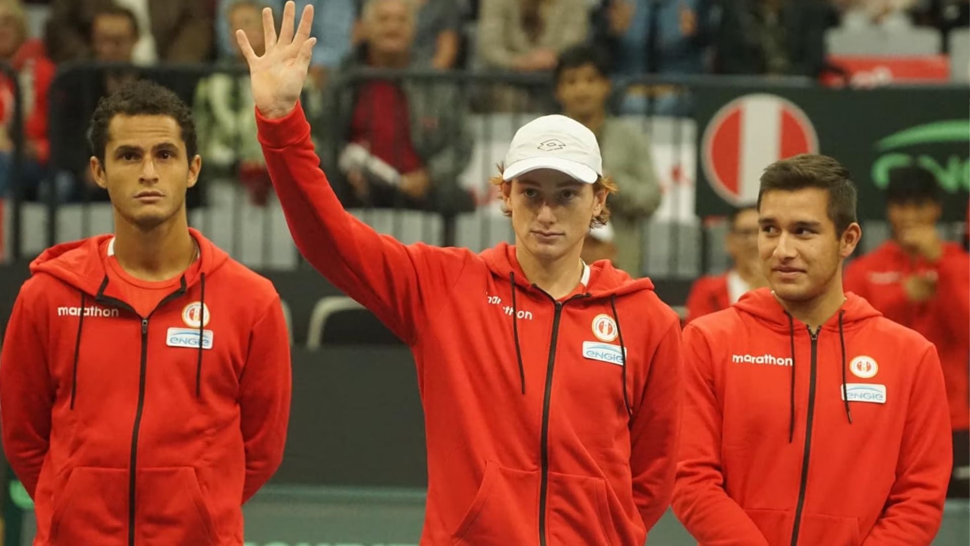 Varillas, Buse y Bueno durante la serie de Copa Davis entre Perú y Chile en 2024. Crédito: FPT.