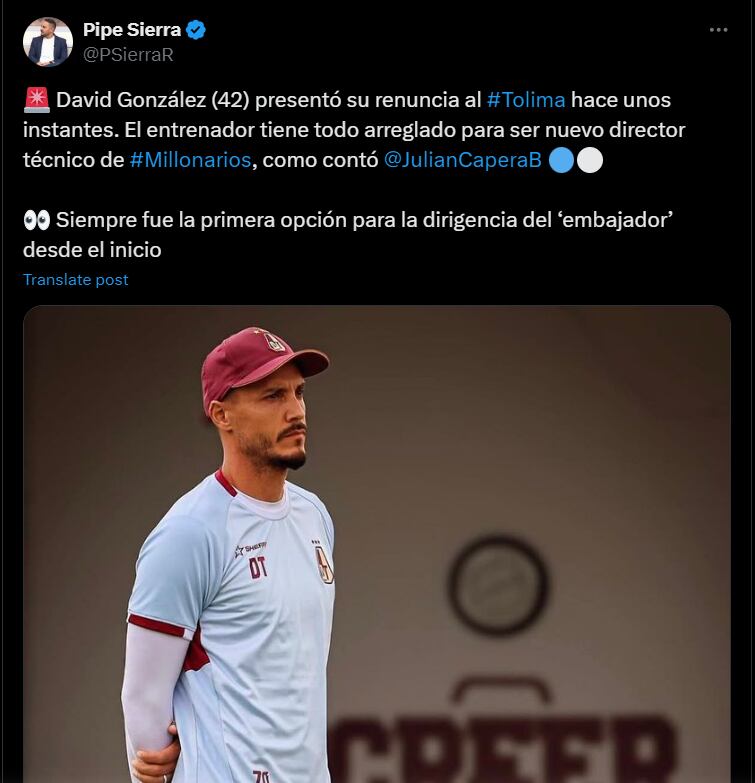 El técnico sería el reemplazo de Alberto Gamero en Millonarios - crédito @PSierraR/X