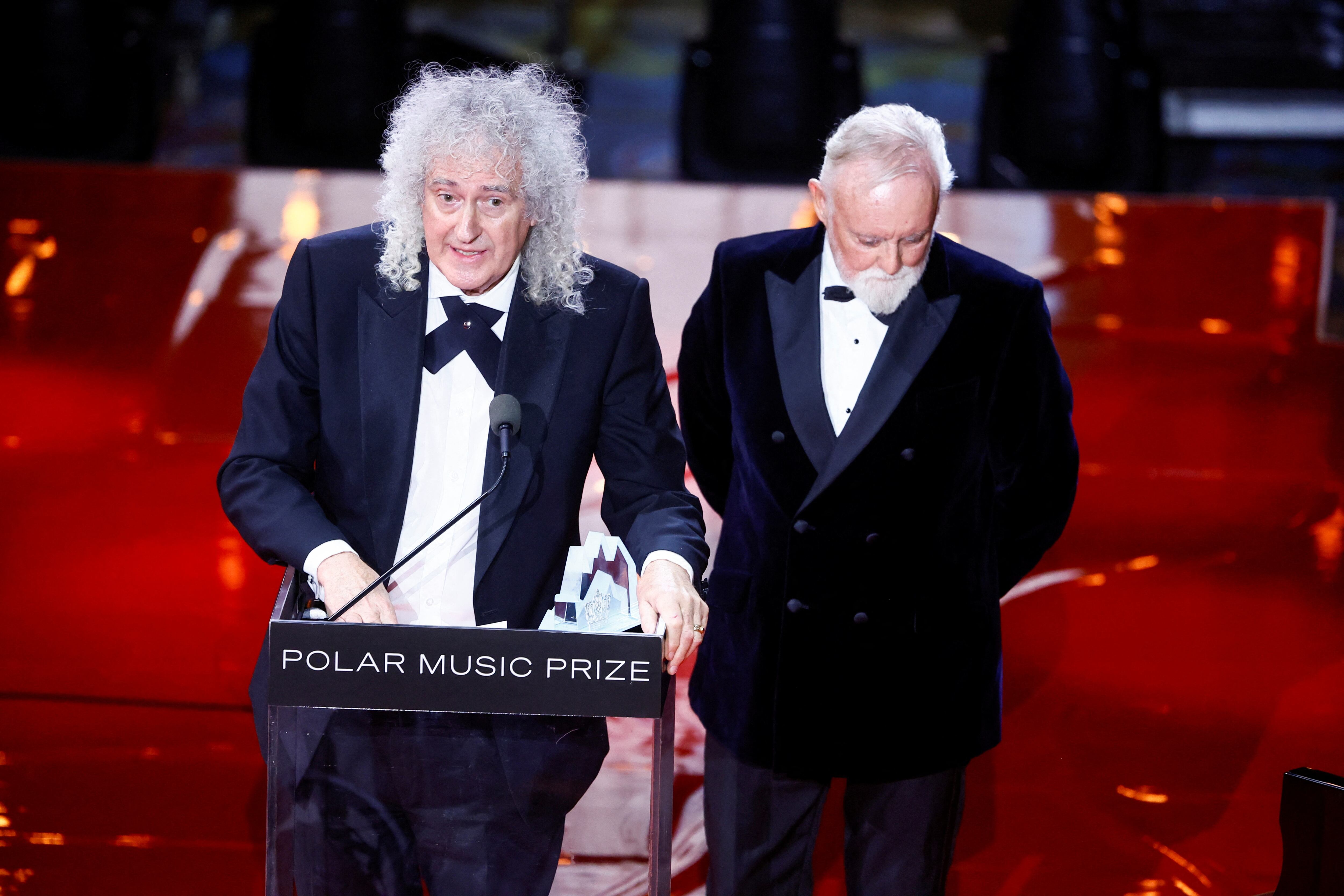 Brian May y Roger Taylor recogen en Estocolmo (Suecia) el Polar Music Prize. (TT News Agency/Stefan Jerrevang /REUTERS)