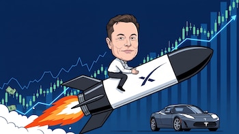 Ilustración del crecimiento financiero de las empresas de Elon Musk - VisualesIA ScribNews