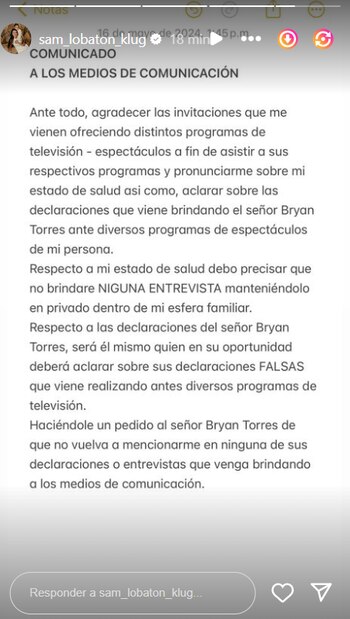 Samahara Lobatón lanza comunicado contra