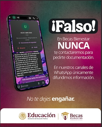 Autoridades educativas detectan circulación de mensajes falsos sobre errores en el registro de las becas. (X)