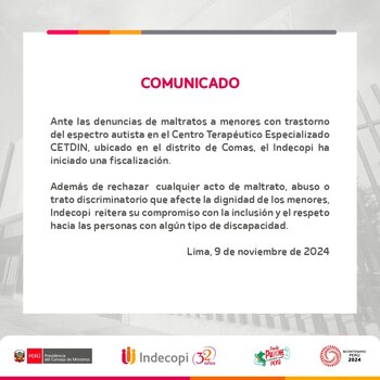 Comunicado del Indecopi sobre caso