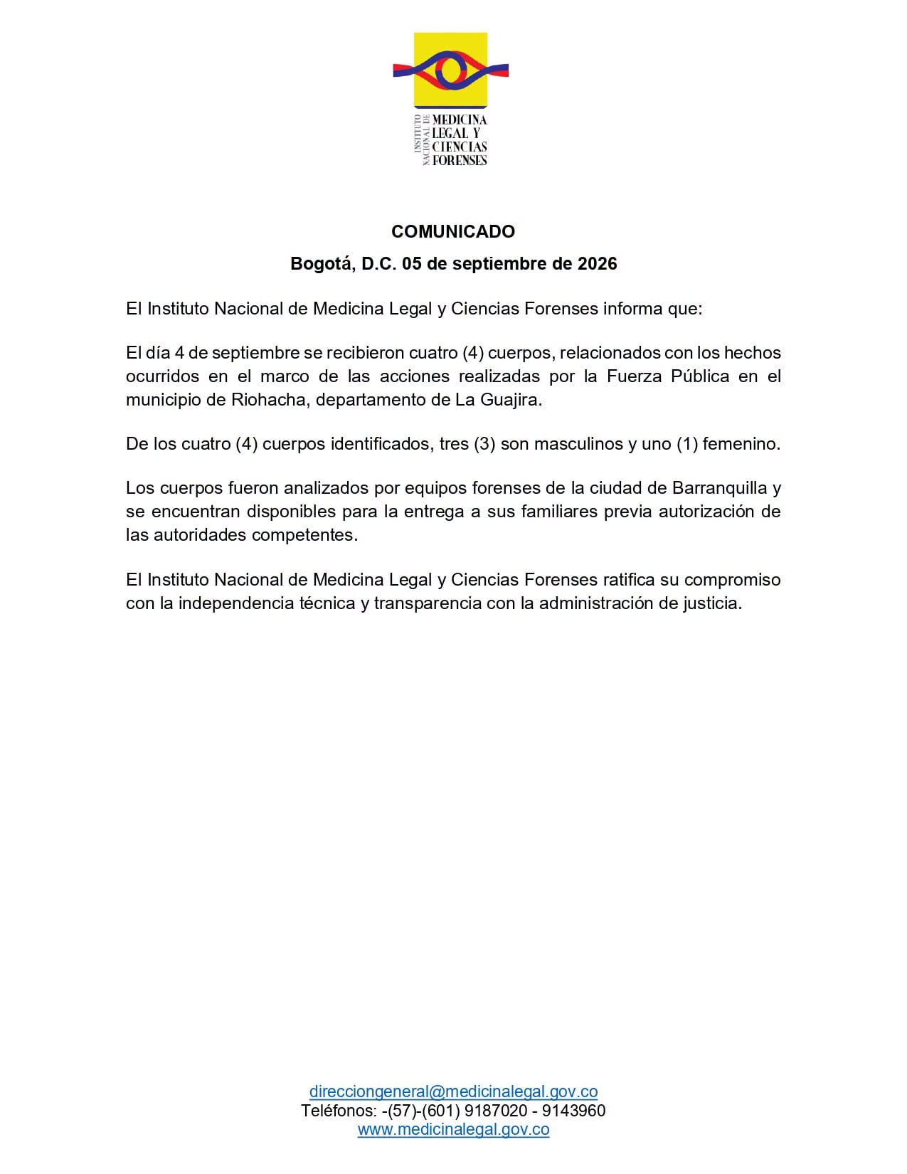 Medicina Legal confirmó la identificación de Bendito Menor, La Bebecita y dos hombres de seguridad - crédito Medicina Legal