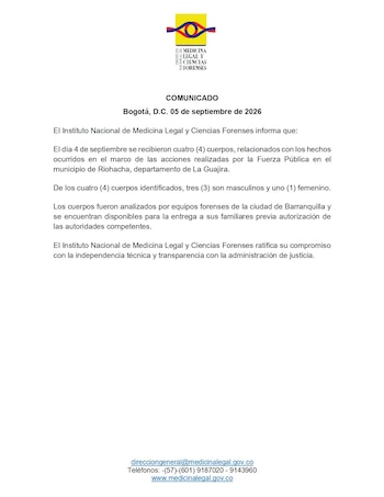 Medicina Legal confirmó la identificación de Bendito Menor, La Bebecita y dos hombres de seguridad - crédito Medicina Legal