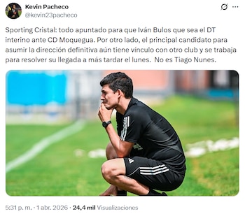 Iván Bulos se alista para su estreno como director técnico en un equipo profesional. Crédito: Captura X.