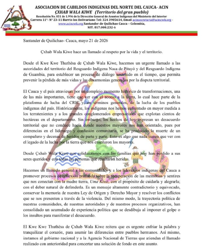 Comunicado Oficial de la Cric sobre la