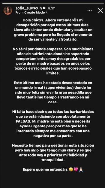 Comunicado de Sofía Suescun