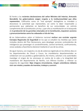 Federación Nacional de Departamentos pidió