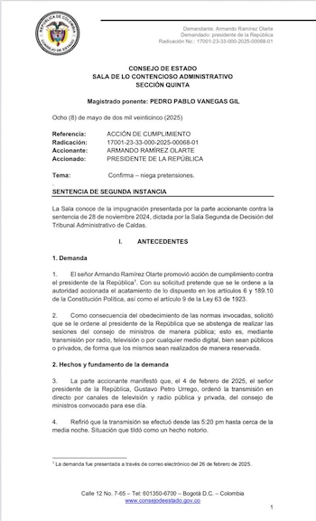El Consejo de Estado resolvió