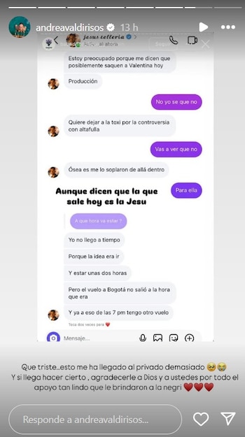 Andrea Valdiri tuvo supuesta información de que La Jesuu iba a ser la eliminada a pesar de la votación a su favor - crédito @andreavaldirisos/IG