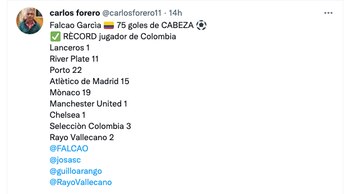 Goles de Falcao de cabeza.