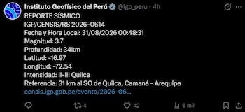 Sismo de magnitud 3.7 se registró en Quilca, Arequipa. Captura: IGP.