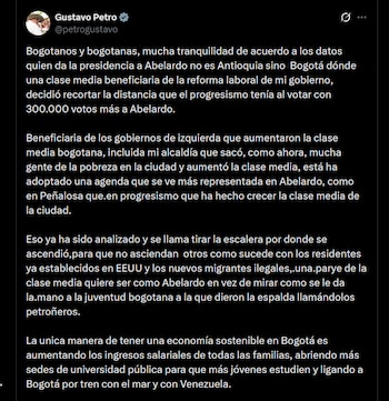 Gustavo Petro - crédito @petrogustavo/X